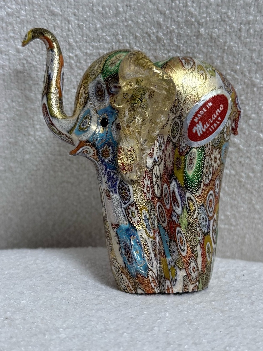 Murano Multicolor Millefiori & Gold Accent Elephant Figurine